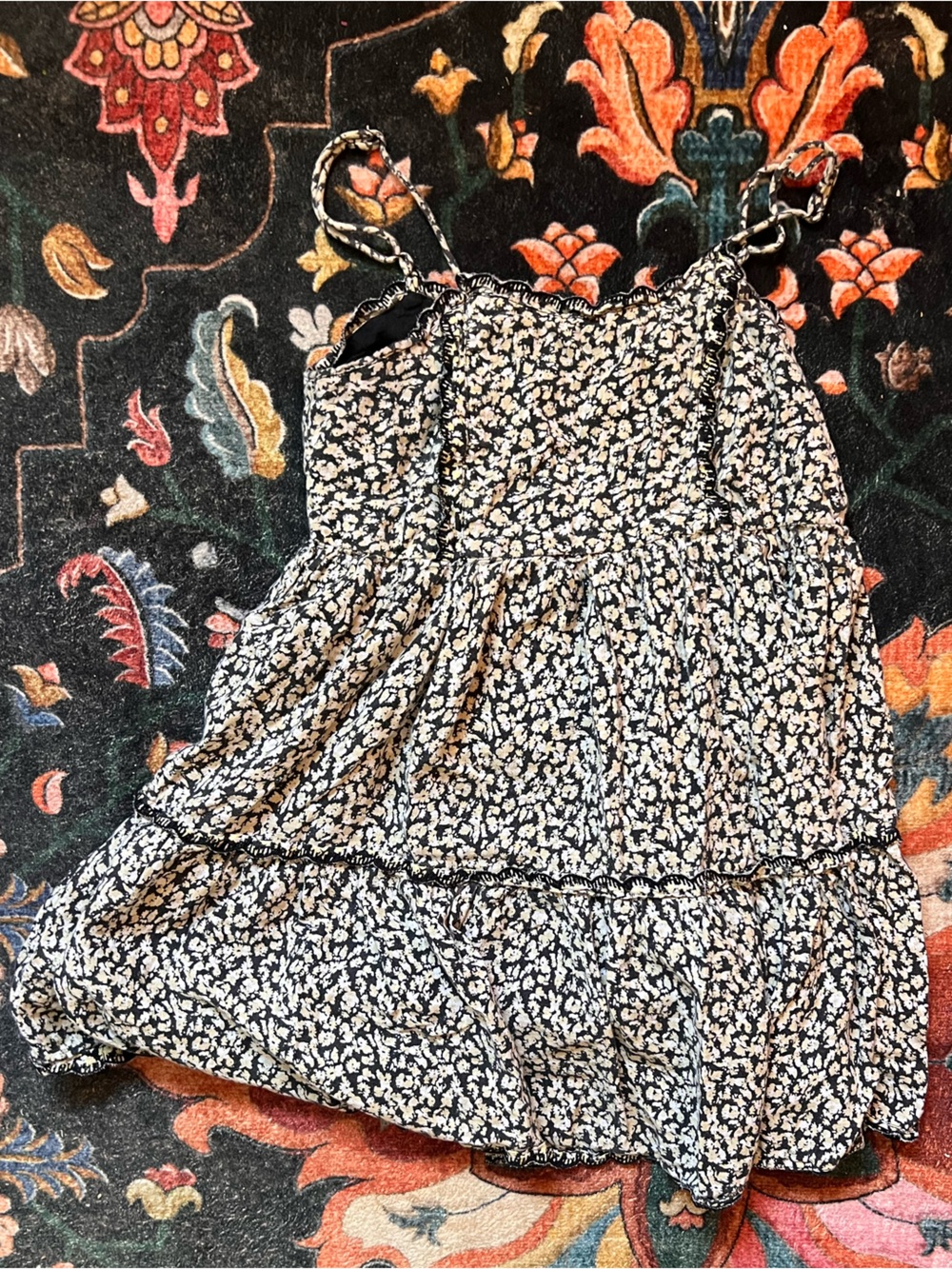 Urban Outfitters Black Floral Print Dress with Orange and Teal Accents